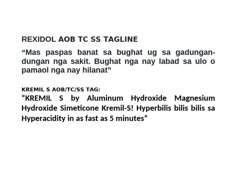 Rexidol Aob Tc Ss Tagline | PDF