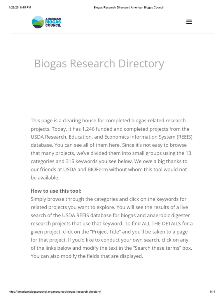 Biogas Research Directory - American Biogas Council | PDF | Biogas ...