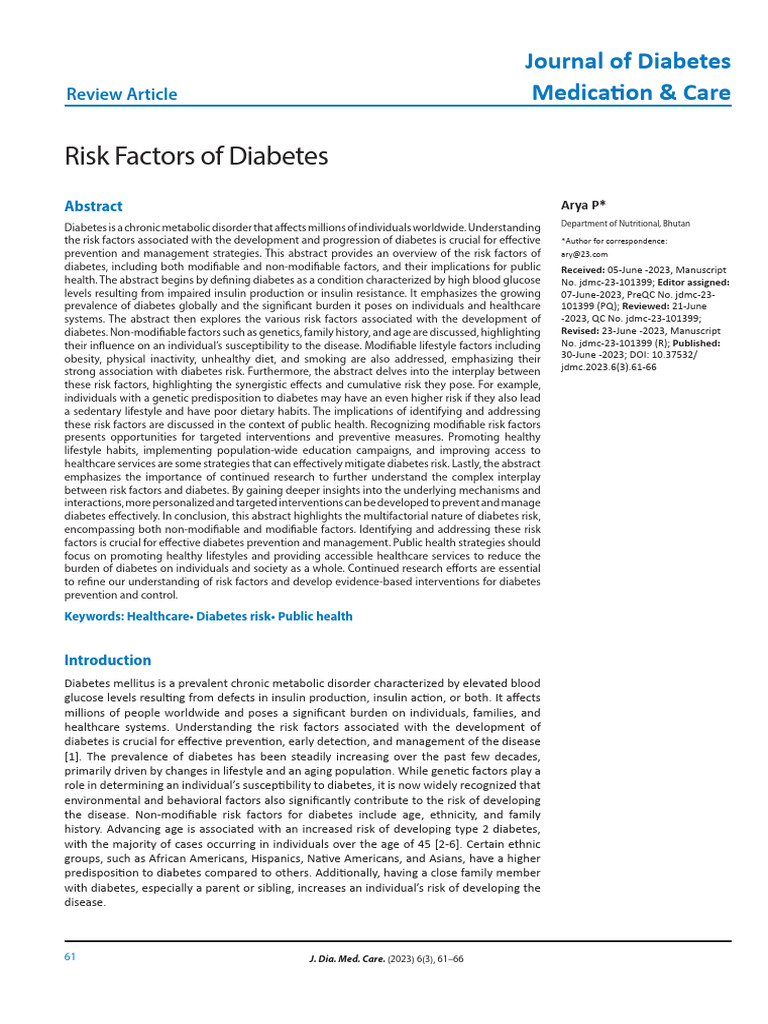 Risk Factors of Diabetes | PDF | Diabetes | Insulin Resistance