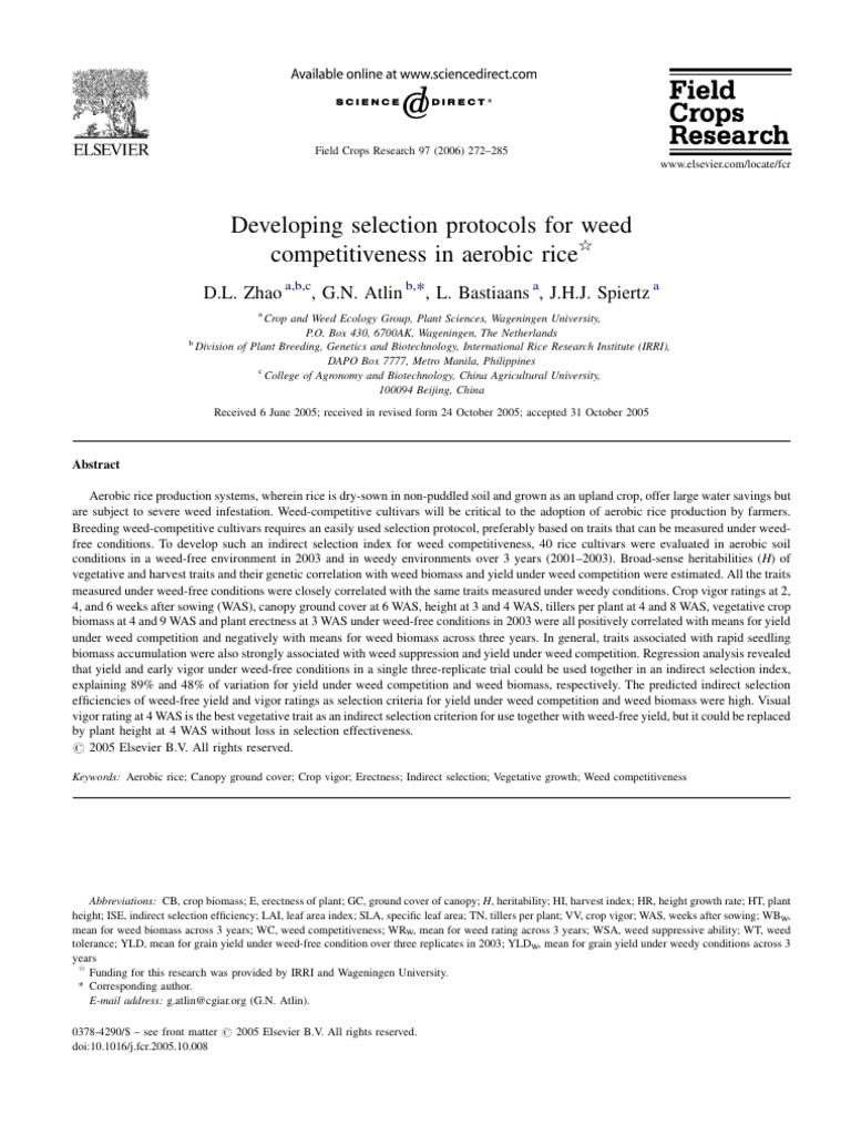 Developing Selection Protocols for Weed (1) | PDF | Weed | Rice