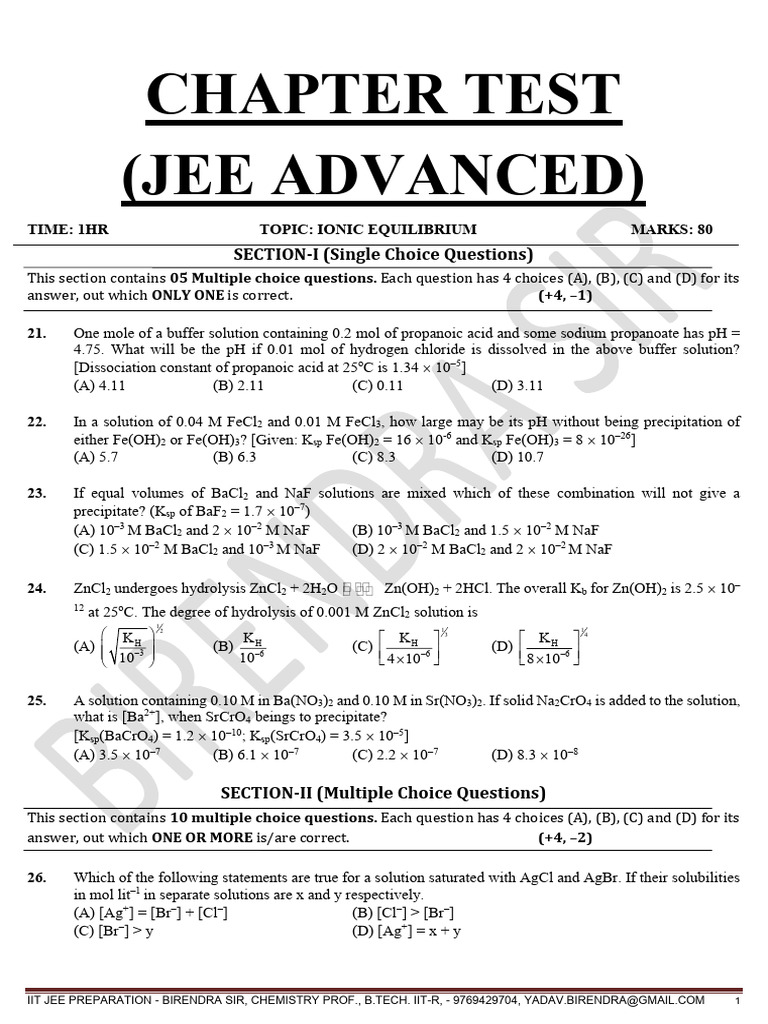Ionic Equilibrium Birendra Sir | PDF | Buffer Solution | Ph