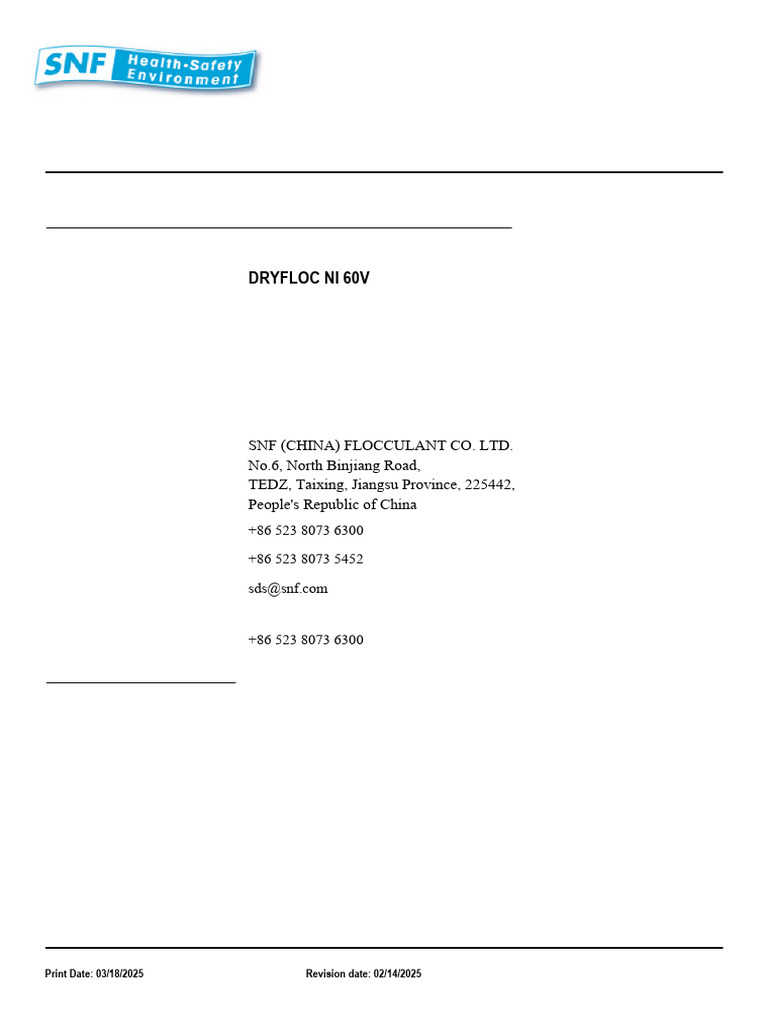 Msds Hync Ori Dryfloc Ni 60v | PDF | Occupational Safety And Health ...