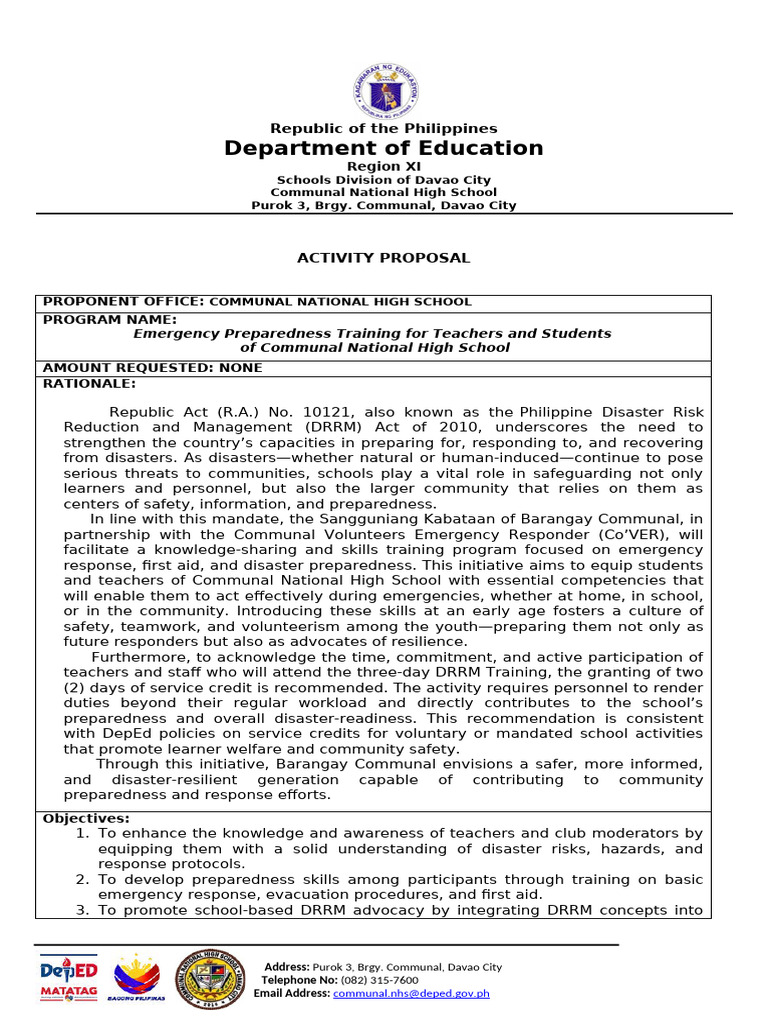 Project Proposal DRRM Training Modified (1) To Edtied | PDF | Emergency ...