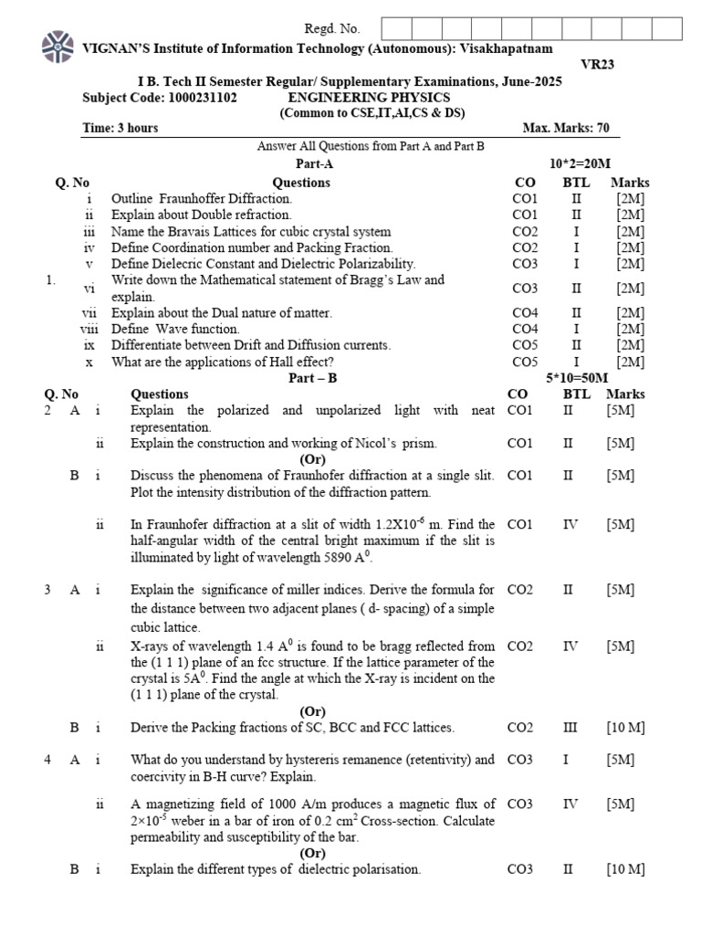 Vr23 - Engineering Physics - 1000231102-June-2025 | PDF | Phases Of ...