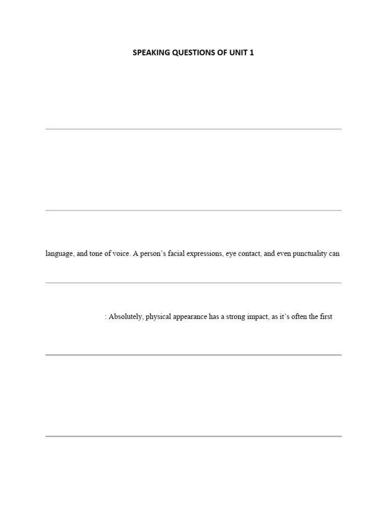 Speaking Questions of Unit 1 | PDF | Body Language | Behavioural Sciences