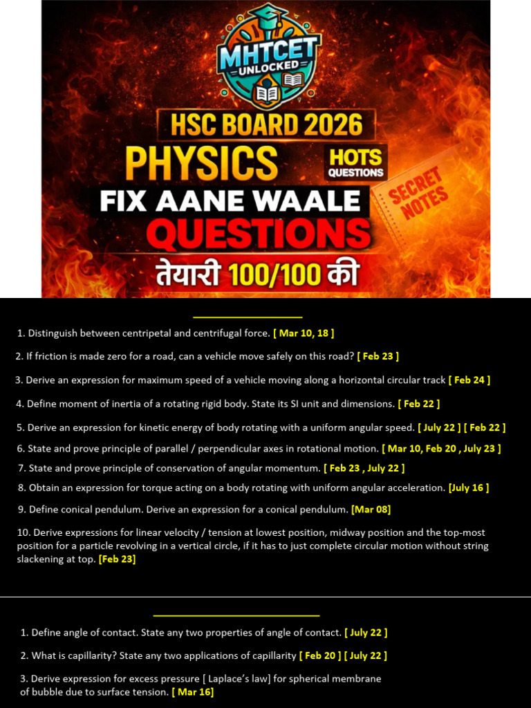 2026 HSC Board Physics Most Important Questions | PDF | Inductance | Gases