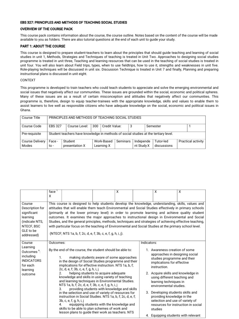 Methods of Teaching Social Studies - Course Notes - Sharether.com-1 | PDF