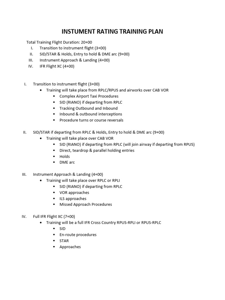 Ir Training Plan | PDF | Instrument Flight Rules | Air Traffic Control