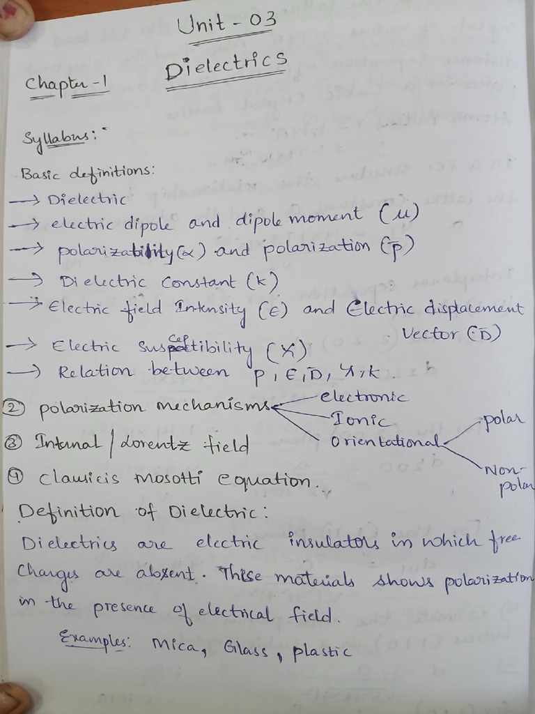 Unit 03 1.Dielectrics | PDF | Chemical Physics | Applied And ...