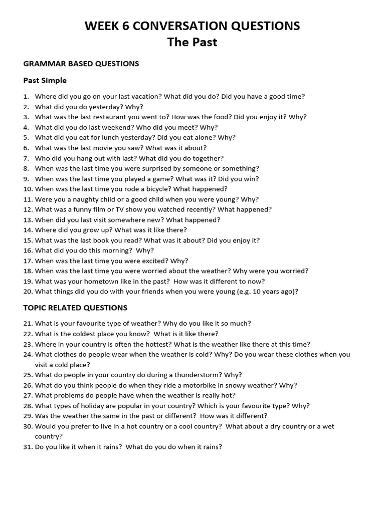 Week 6 Conversation Questions | PDF