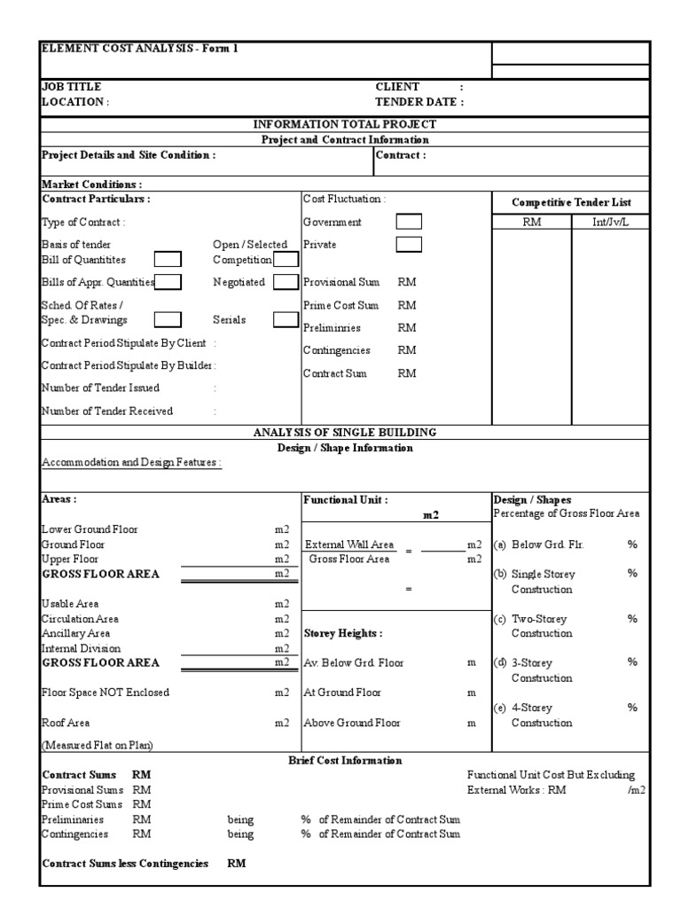 Elemental Cost Analysis Template | PDF | Technology & Engineering