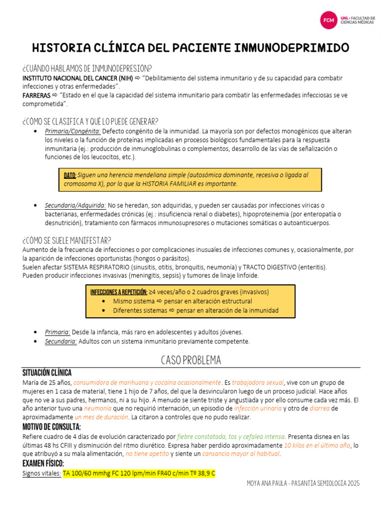 HC Paciente Inmunodeprimido | PDF | Sistema inmune | Infección