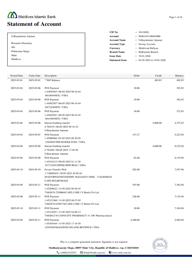 Statement 90403101100261000 01 05 2025 19 01 2026 | PDF | Visa Inc ...