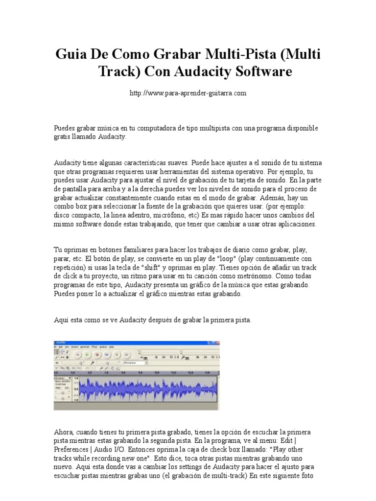 Guia De Como Grabar Multi Pista Multi Track Con Audacity Pdf