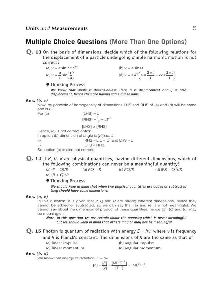 Units and Dimensions MCQ | PDF | Momentum | Angular Momentum