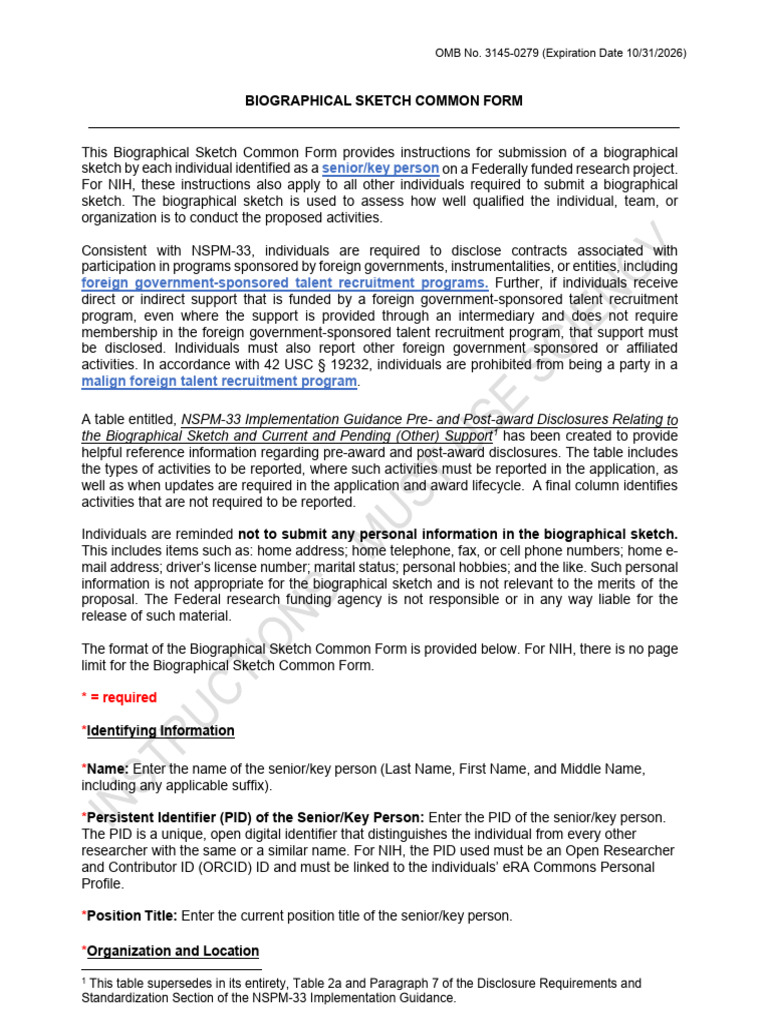 Common Form NIH Biographical Sketch - FINAL | PDF | National Institutes ...