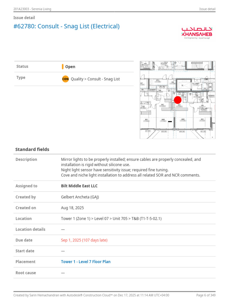 #62780: Consult - Snag List (Electrical) : Standard Fields | PDF | Ac ...