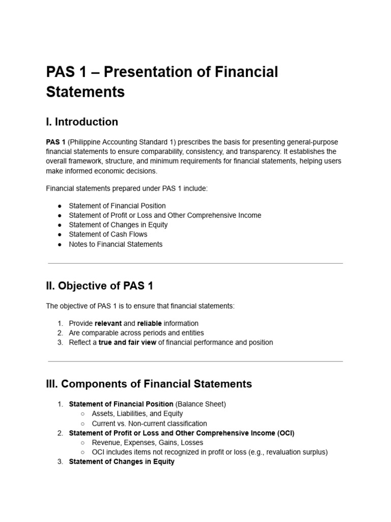PAS 1 - Presentation of Financial Statements | PDF | Debits And Credits ...