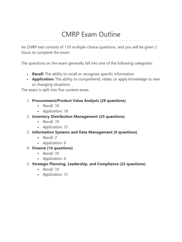 CMRP Exam Outline | PDF | Reliability Engineering | Mechanical Engineering
