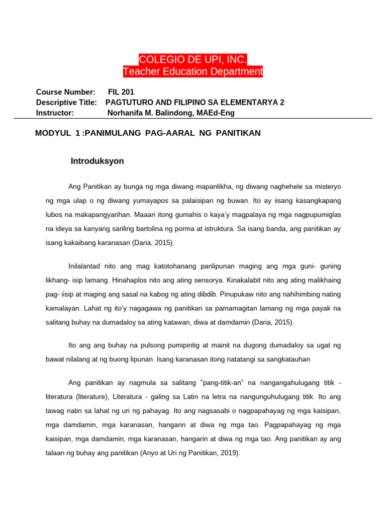 Fil 201 Module Prelim To Final | PDF