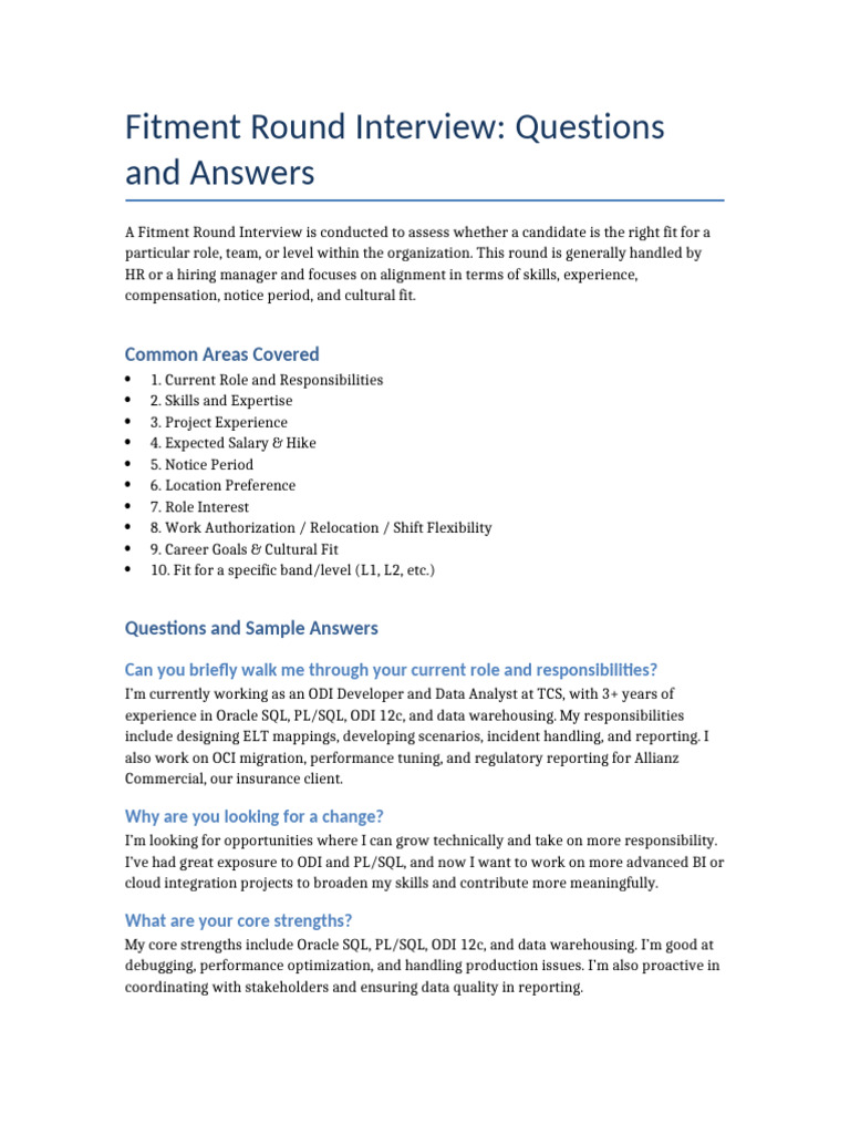 Fitment Round Interview QA | PDF | Business | Computing