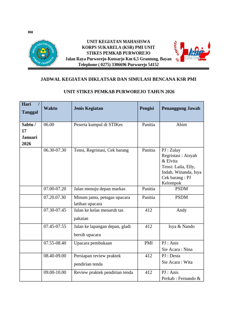 Rundown Acara Diklat 2026 | PDF