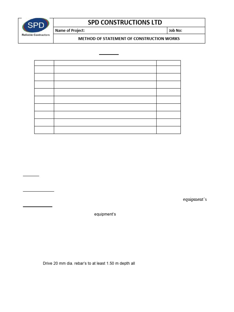 Standard Methodstatement For Tender Final | PDF