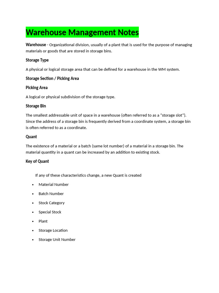Warehouse Management Notes | PDF | Warehouse | Receipt