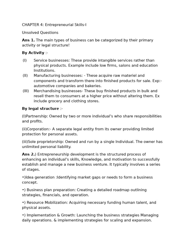Chp 4 -An Entrepreneur Unsolved Qst and Ans . | PDF | Entrepreneurship ...