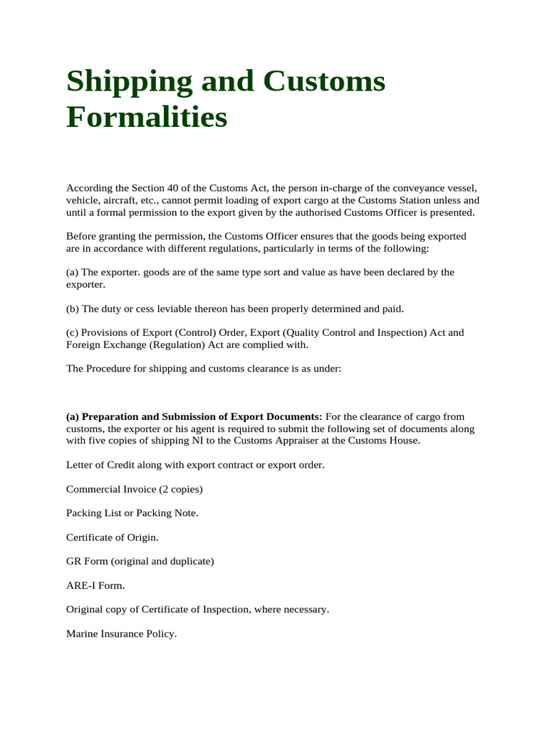 Shipping and Customs Formalities | PDF | Customs | Bill Of Lading