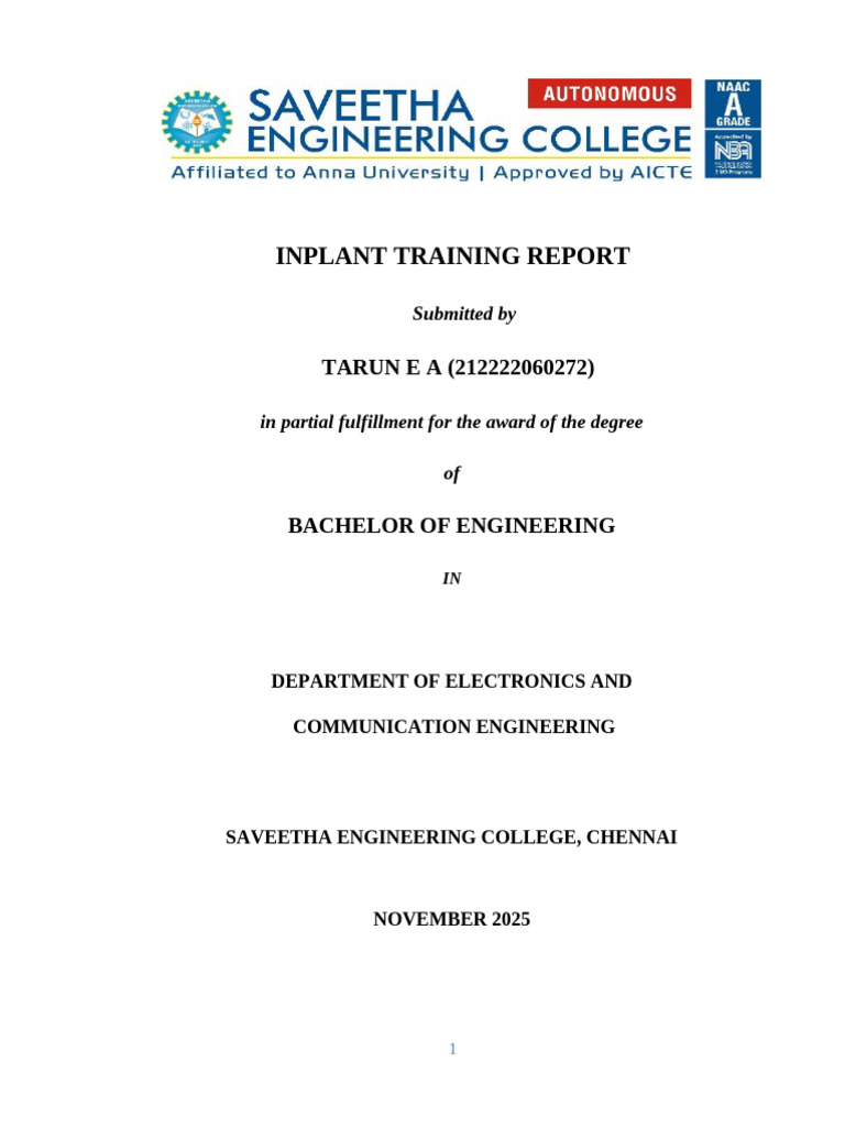 Inplant Report Format For 4th Year | PDF | Integrated Circuit ...