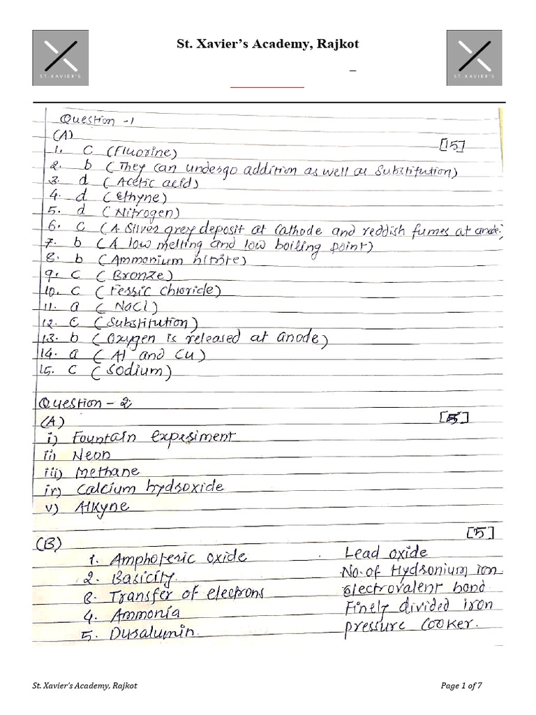 10 - Chemistry Practice Paper-2 - ANSWER KEY | PDF