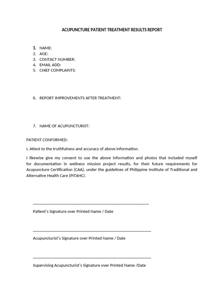 Acupuncture Patient Treatment Results Report2 | PDF