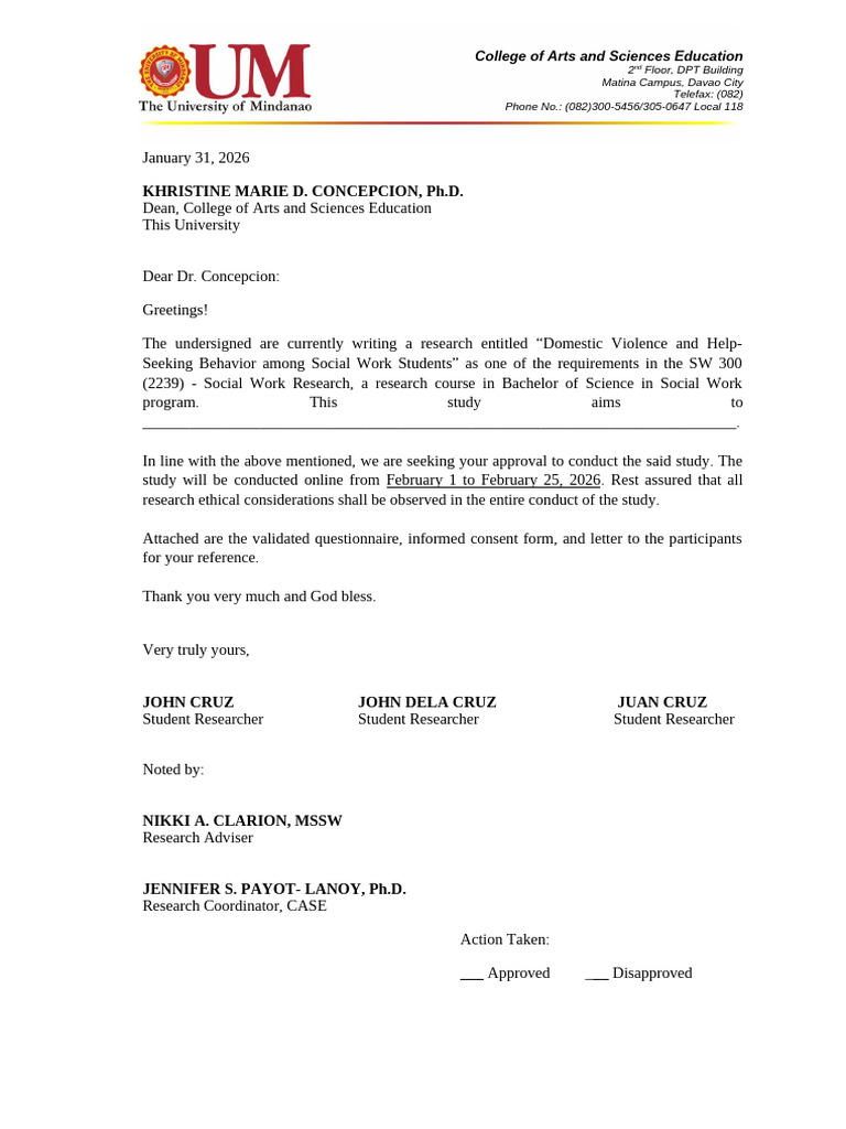 Letter To Conduct The Study - Data Gathering Quanti | PDF