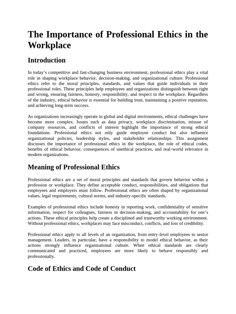 The Importance of Professional Ethics in The Workplace | PDF ...