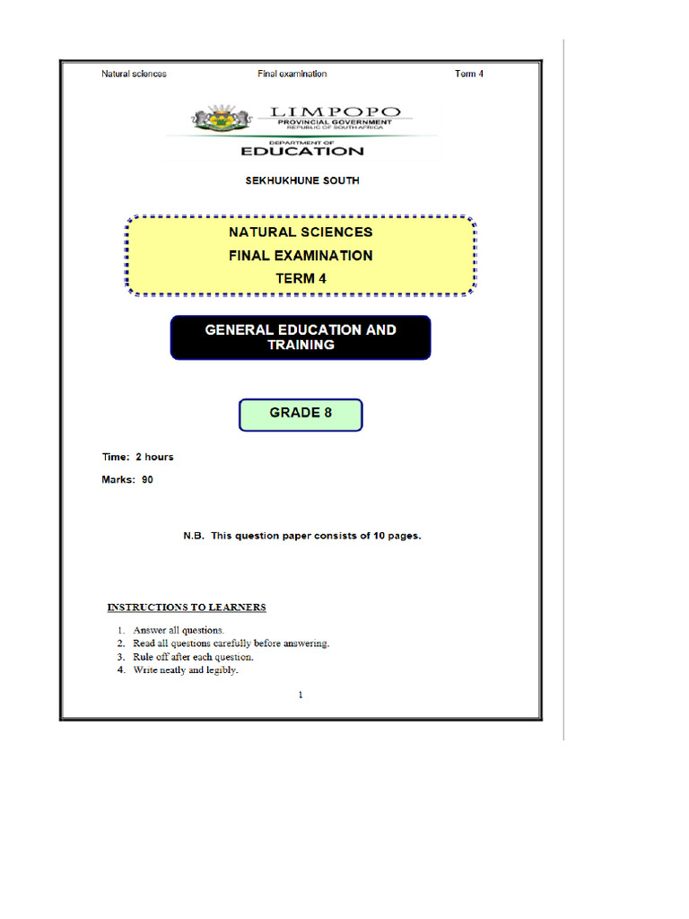 Ns Exam Grade 8 Term 4 | PDF