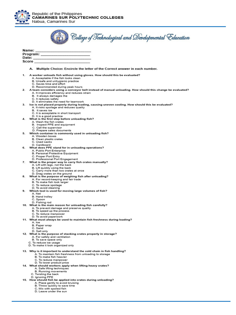Tos Questionnaire 3 Joy 1 1 | PDF | Water | Personal Protective Equipment