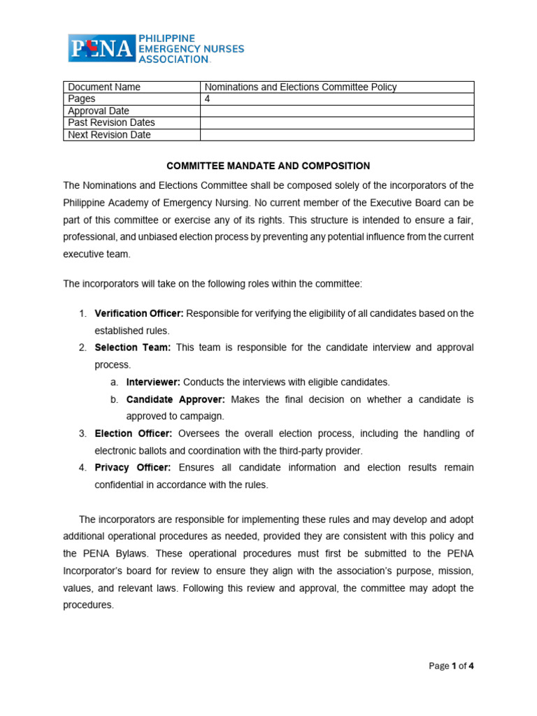Nominations & Elections Committee | PDF | Elections | Committee