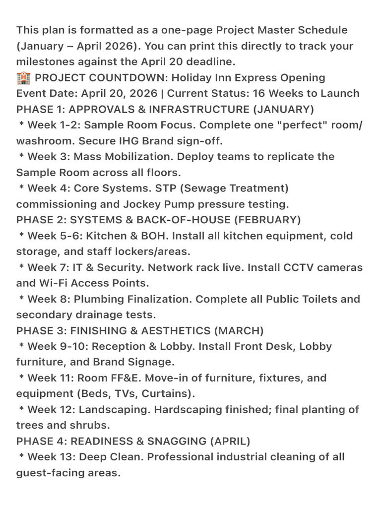 This Plan Is Formatted As A One-Page Project Master Schedule (January | PDF