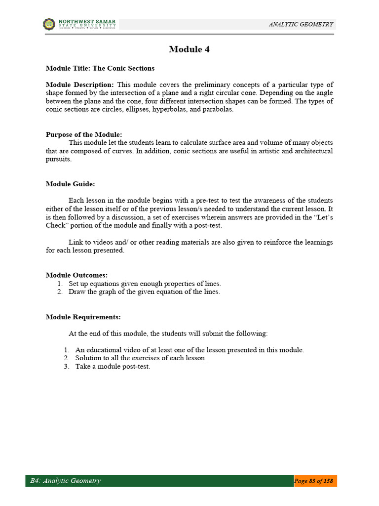 B4 Analytic Geometry Module 4 | PDF | Ellipse | Circle