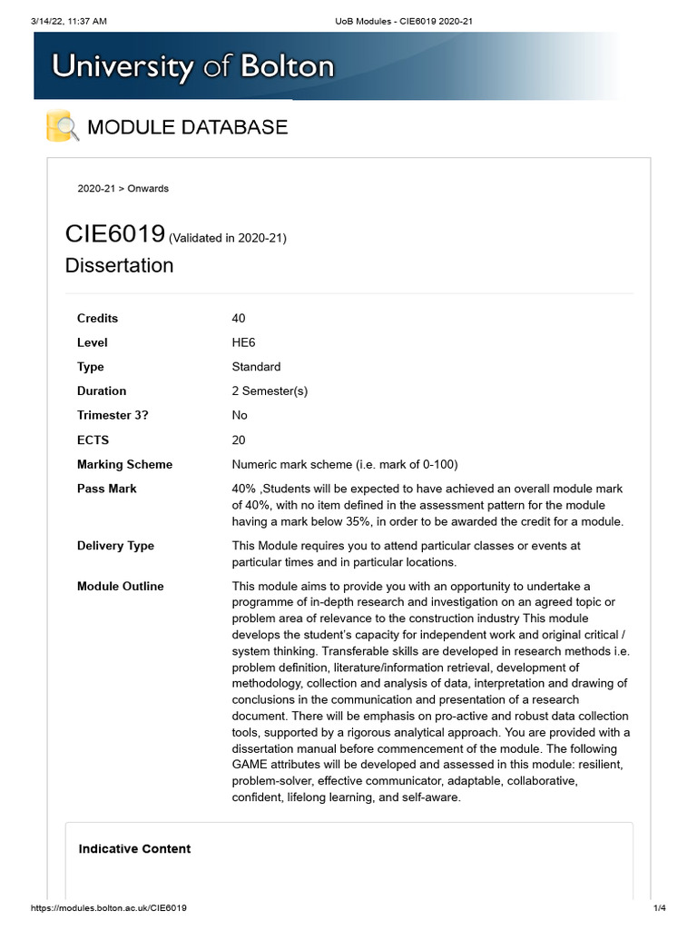 UoB Modules - CIE6019 Dissertation | PDF | Risk Assessment | Thesis