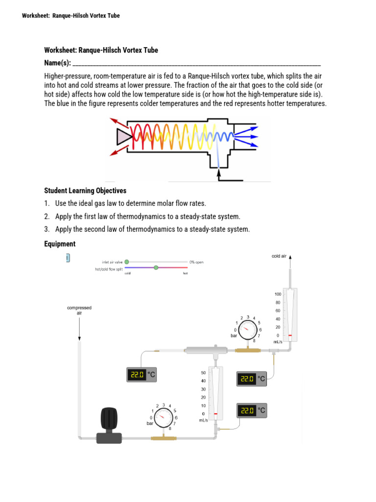 Ranque Hilsch Vortex Tube Worksheet | PDF | Temperature | Laws Of ...