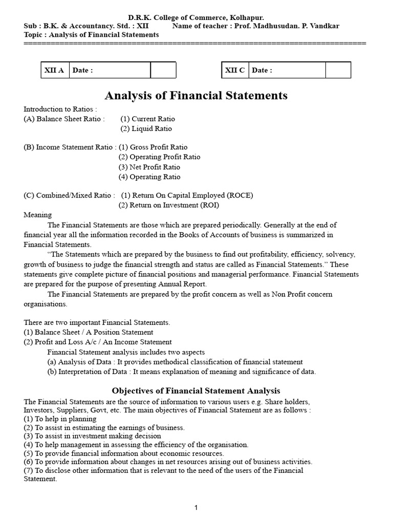 Theory of Analysis of Financial Statement | PDF | Cash Flow Statement ...