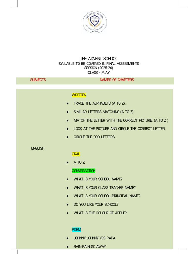 Play Final Assessment Syllabus 2025-26 (1) Corrected | PDF