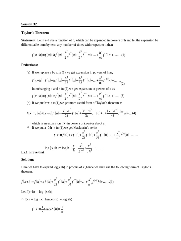 Maclaurins Theorem & Taylor's Theorem | PDF | Analysis | Mathematical ...