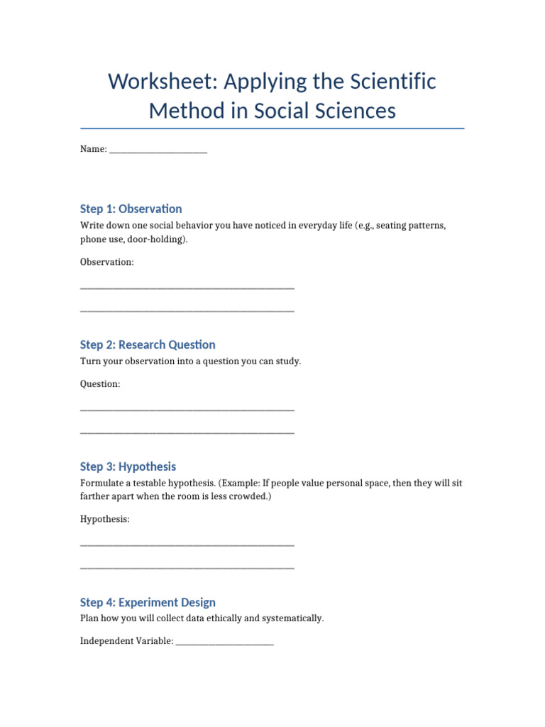 Scientific Method Social Science Worksheet | PDF