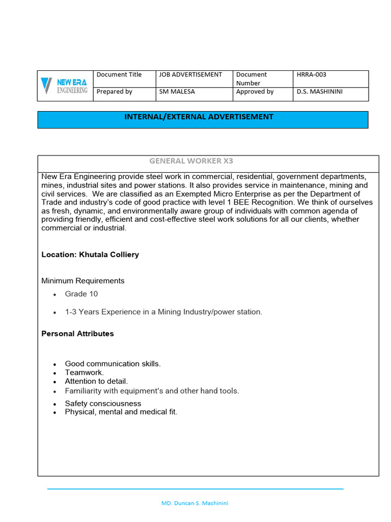 Advert General Worker 1 | PDF | Business
