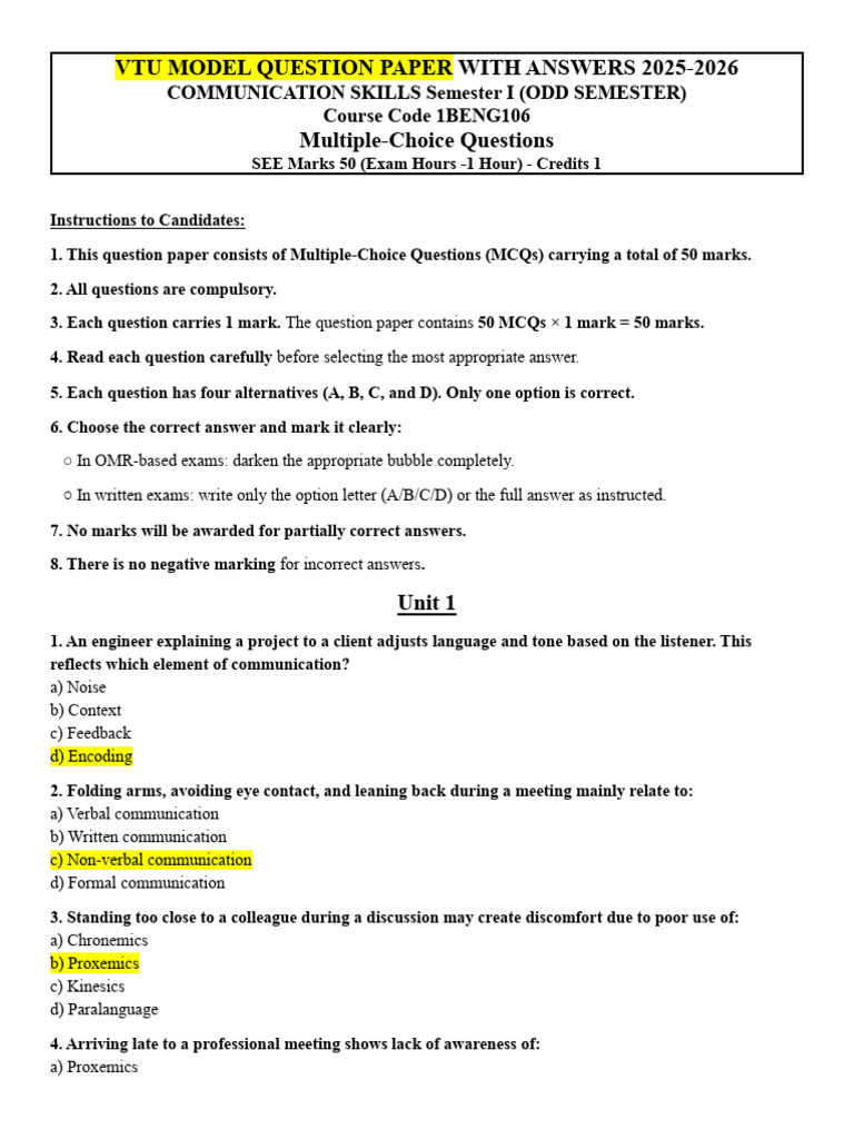 MCQ - Vtu Model Question Paper With Answers 2025 | PDF | Stress ...