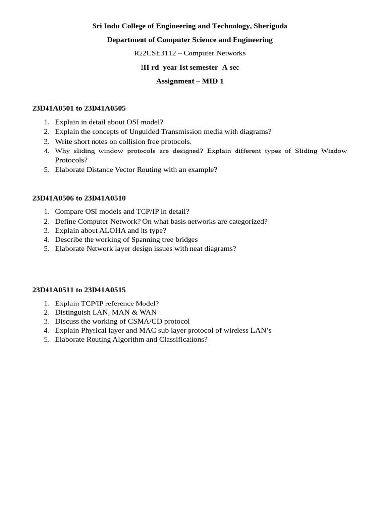 CN Assignment A Sec 2025-26 | PDF | Computer Network | Osi Model