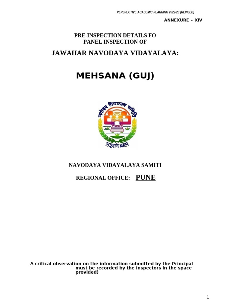 Panel Inspection Revised Format JNV Mehsasna 2022 23 | PDF | Secondary ...